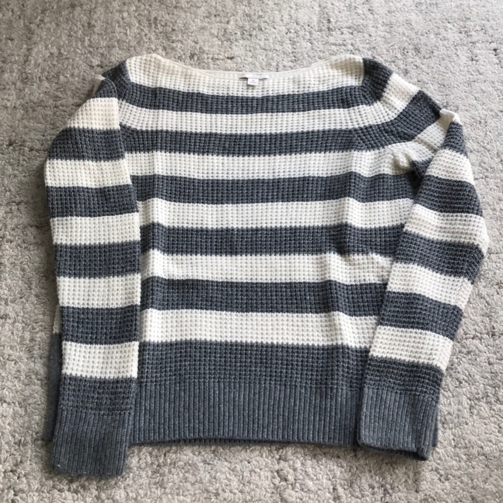 Grey and White Stripe Waffle Knit Sweater